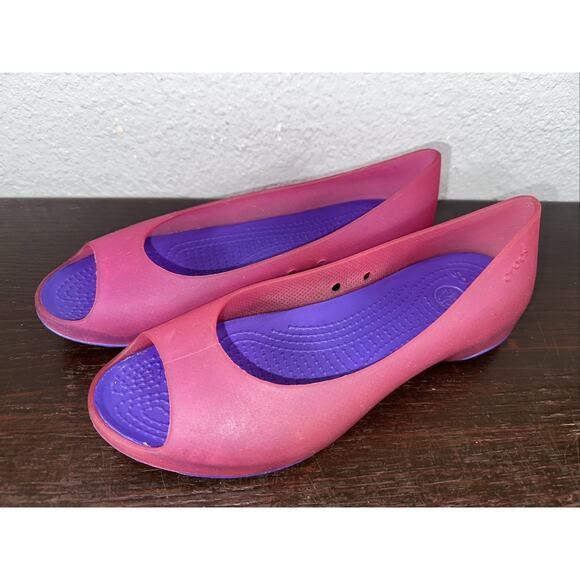 Womens Crocs Carlie Ballet Open Toe Flat Size 7 Dahlia Fuchsia Pink Purple - Picture 1 of 7
